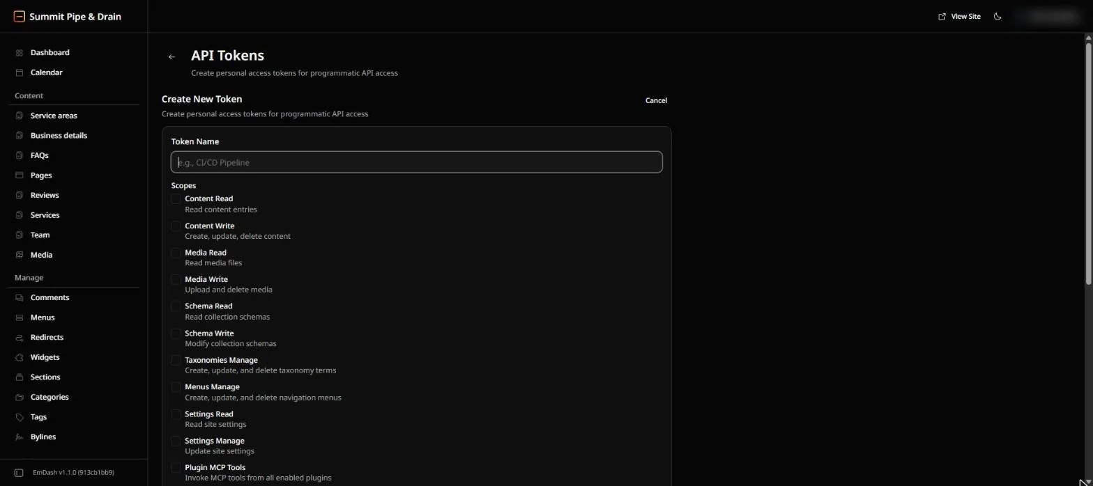 Creating an API token in Settings