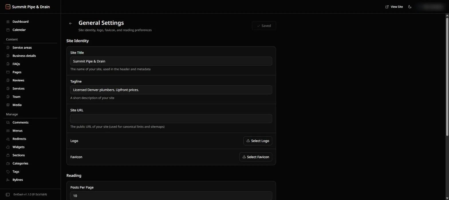 General settings: title, tagline, logo and favicon