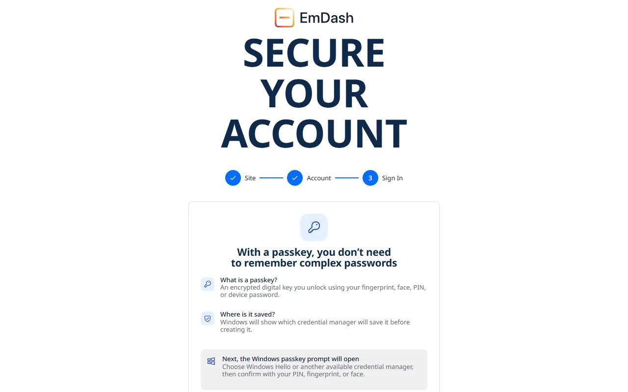 The passkey screen